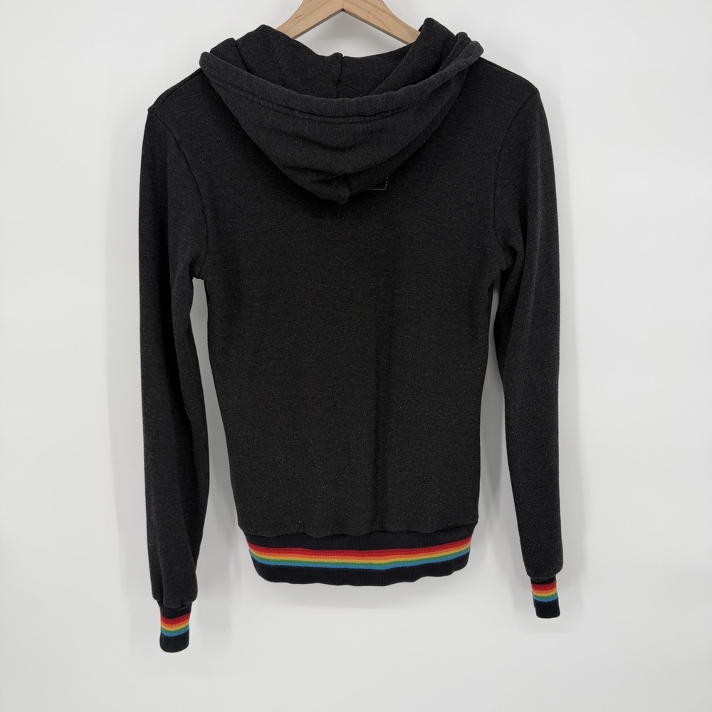 Aviator Nation Rainbow Stripe Cuff Full Zip Jacket Adult Sz XS Dark Grey GUC - Picture 2 of 6